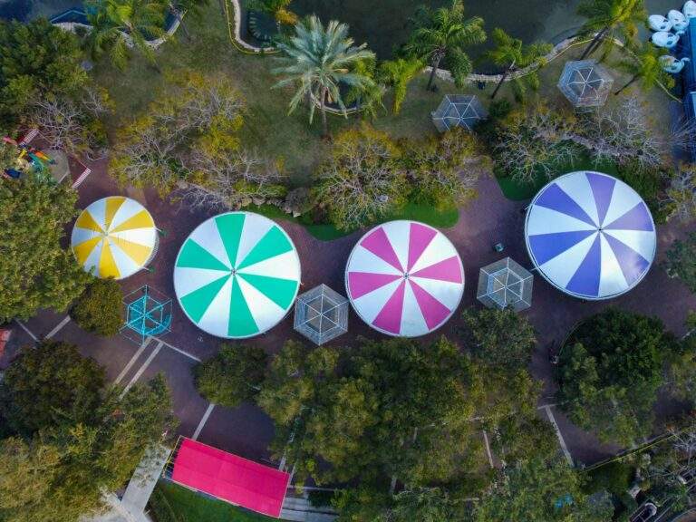 parasols in garden